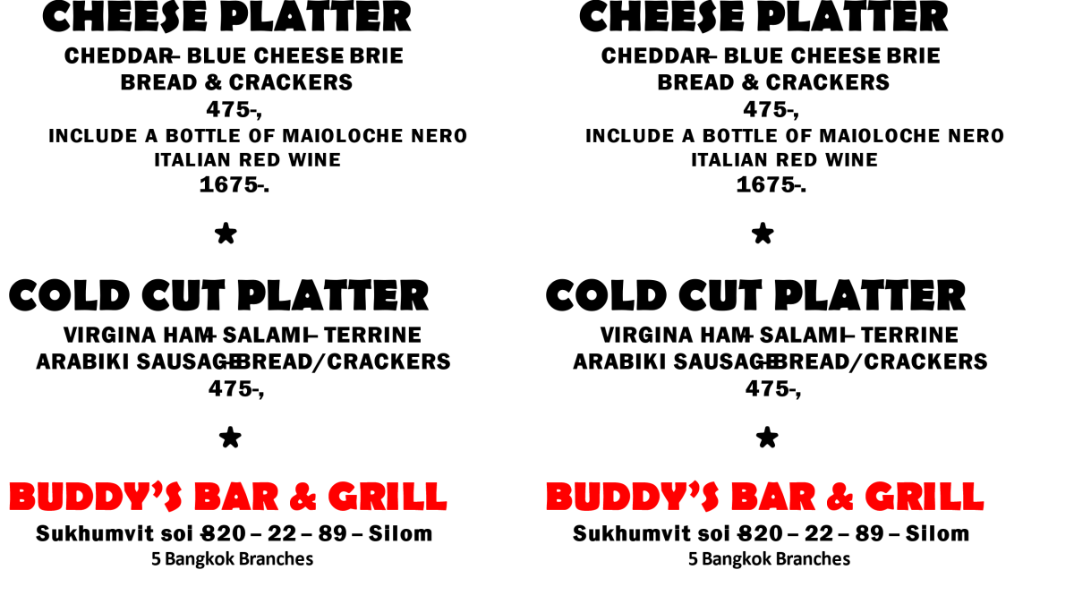 Cheese Cold Cuts Menu Buddy's Bar & Grill