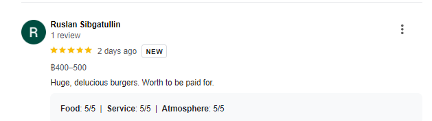 5-Star review of Buddy’s Bar & Grill Bangkok Silom March 2024