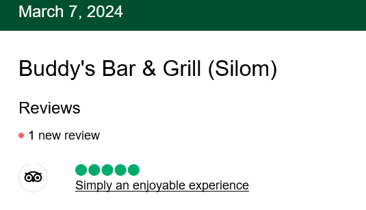 5-Star review of Buddy’s Bar & Grill Bangkok Silom March 2024