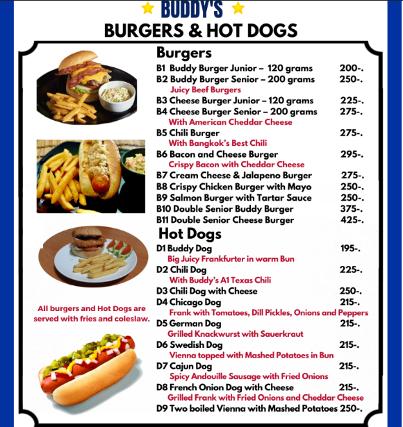 Buddy's Bar & Grill Bangkok serves great burgers and hot dogs