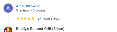 Another 5-Star review of Buddy’s Bar & Grill Silom Bangkok April 2024