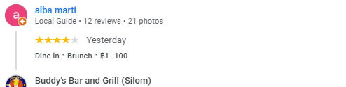 Another 4-Star review of Buddy’s Bar & Grill Silom Bangkok June 2024