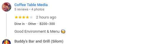 Another 4-Star review of Buddy’s Bar & Grill Silom Bangkok July 2024