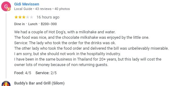 A 3-Star review of Buddy’s Bar & Grill Silom Bangkok June 2024