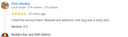 Another 5-Star review of Buddy’s Bar & Grill Silom Bangkok August 2024