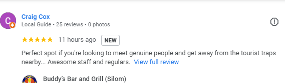 Another 5-Star review of Buddy’s Bar & Grill Silom Bangkok October 2024