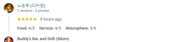 Another 5-Star review of Buddy’s Bar & Grill Soi 8 Bangkok November 2024