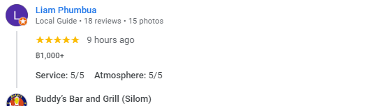 Another 5-Star review of Buddy’s Bar & Grill Soi 8 Bangkok December 2024