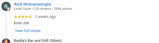 Another 5-Star review of Buddy’s Bar & Grill Soi 8 Bangkok December 2024