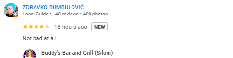Another 4-Star review of Buddy’s Bar & Grill Silom Bangkok December 2024
