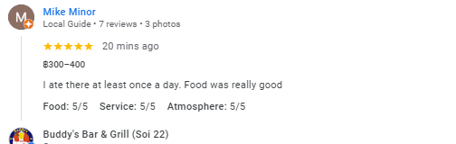 Another 5-Star review of Buddy’s Bar & Grill Soi 22 Bangkok December 2024