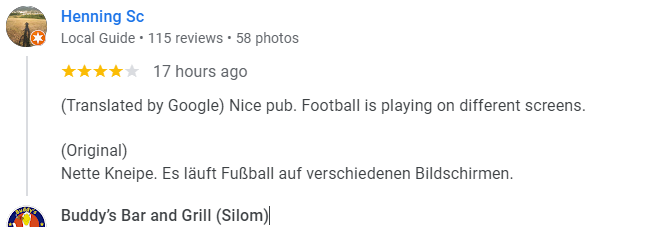 Another 4-Star review of Buddy’s Bar & Grill Silom Bangkok January 2025