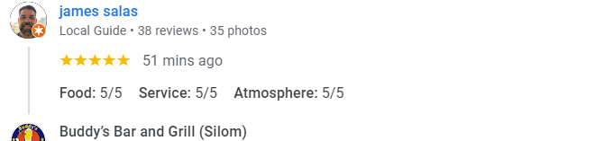 Another 5-Star review of Buddy’s Bar & Grill Silom Bangkok January 2025
