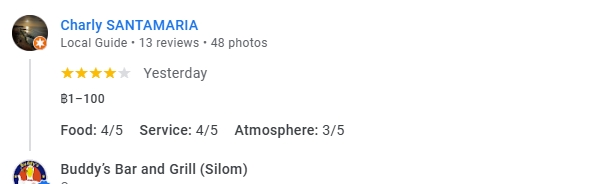 Another 4-Star review of Buddy’s Bar & Grill Silom Bangkok February 2025