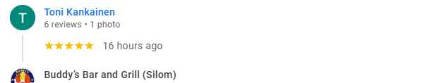Another 5-Star review of Buddy’s Bar & Grill Silom Bangkok March 2025