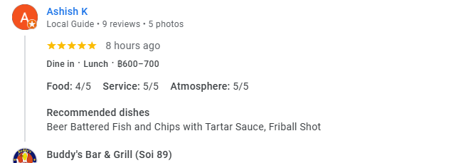 4-Star review of Buddy’s Bar & Grill Bangkok Soi 89 March 2024