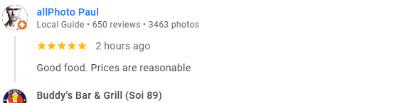 4-Star review of Buddy’s Bar & Grill Bangkok Soi 89 March 2024
