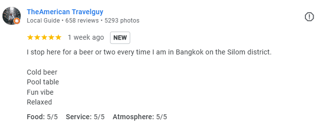Another 5-Star review of Buddy’s Bar & Grill Silom Bangkok March 2025