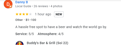 Another 4-Star review of Buddy’s Bar & Grill Soi 22 Bangkok March 2025