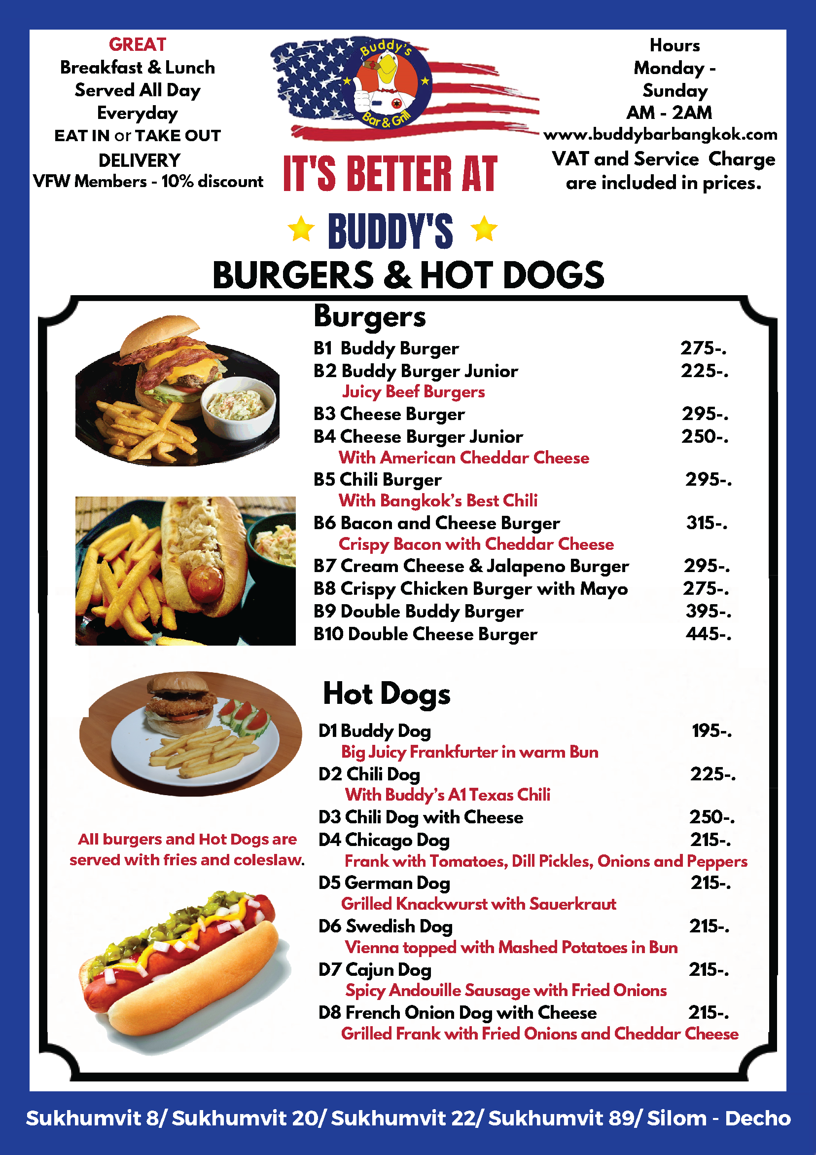 Buddy's Bar & Grill Bangkok - Food and Drinks Menu 1