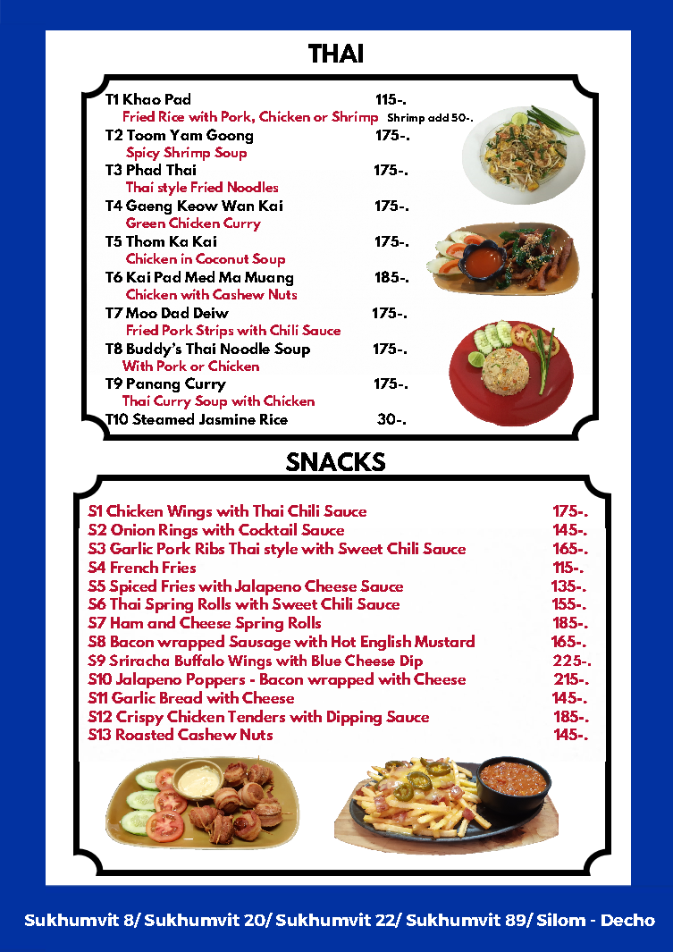 Buddy's Bar & Grill Bangkok - Food and Drinks Menu 3