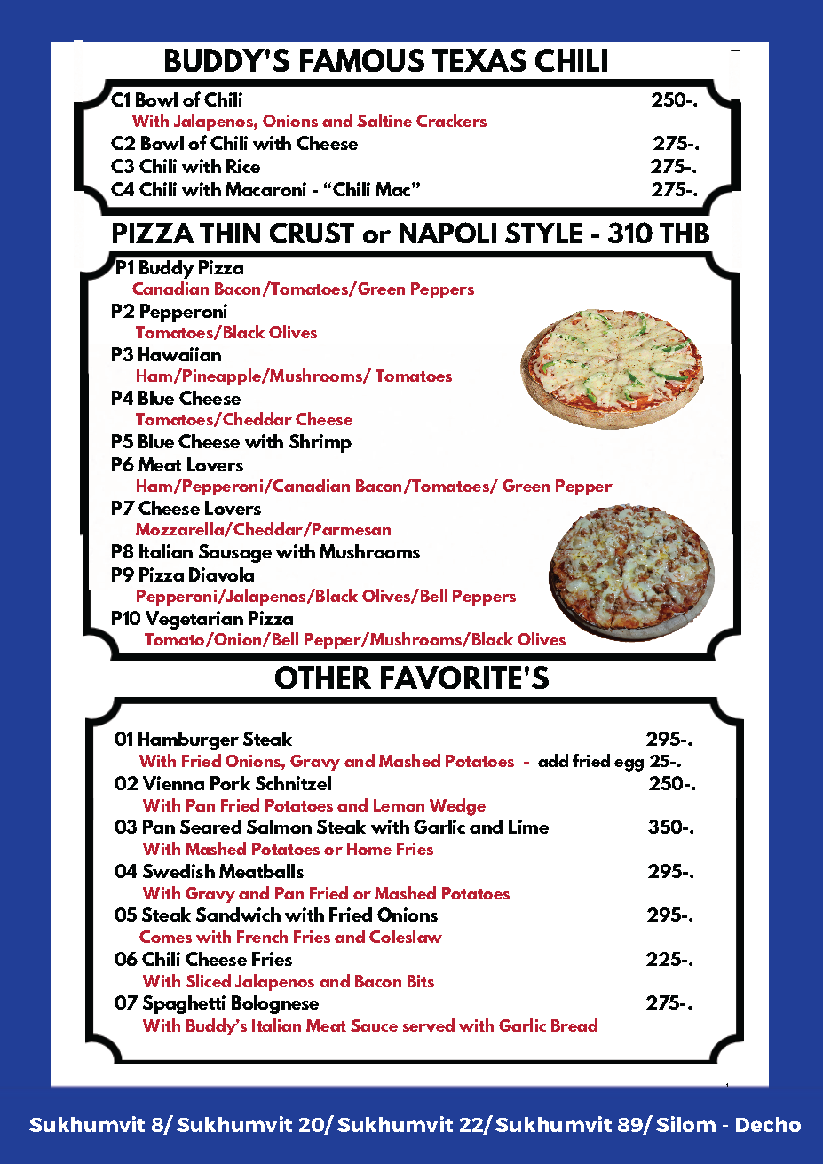 Buddy's Bar & Grill Bangkok - Food and Drinks Menu 4