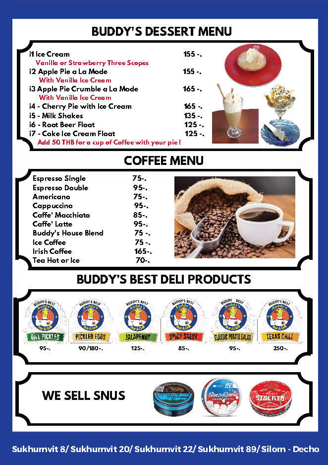 Buddy's Bar & Grill Bangkok - Food and Drinks Menu 5