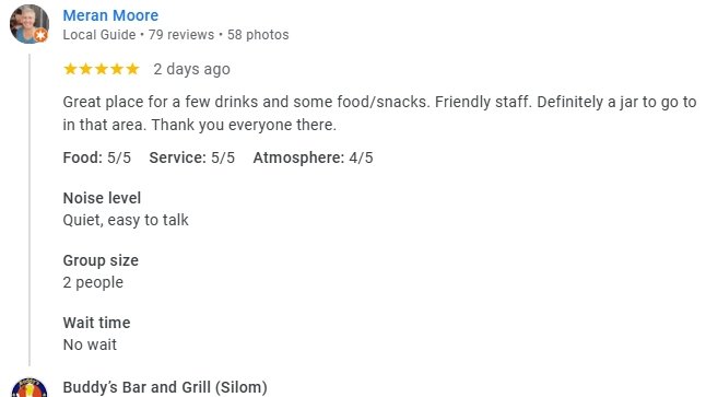 Another 5-Star review of Buddy’s Bar & Grill Silom Bangkok May 2025