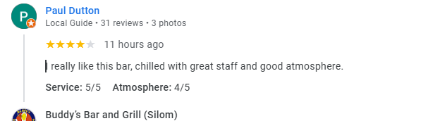 Another 4-Star review of Buddy’s Bar & Grill Silom Bangkok June 2025