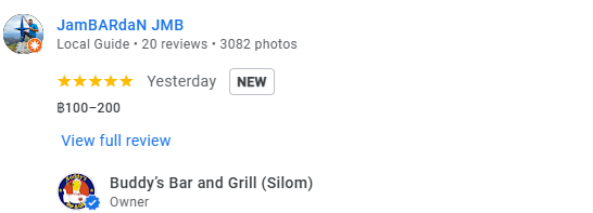 Another 4-Star review of Buddy’s Bar & Grill Silom Bangkok July 2025
