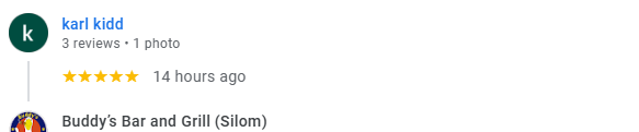 Another 5-Star review of Buddy’s Bar & Grill Silom Bangkok July 2025