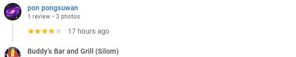 Another 5-Star review of Buddy’s Bar & Grill Silom Bangkok July 2025
