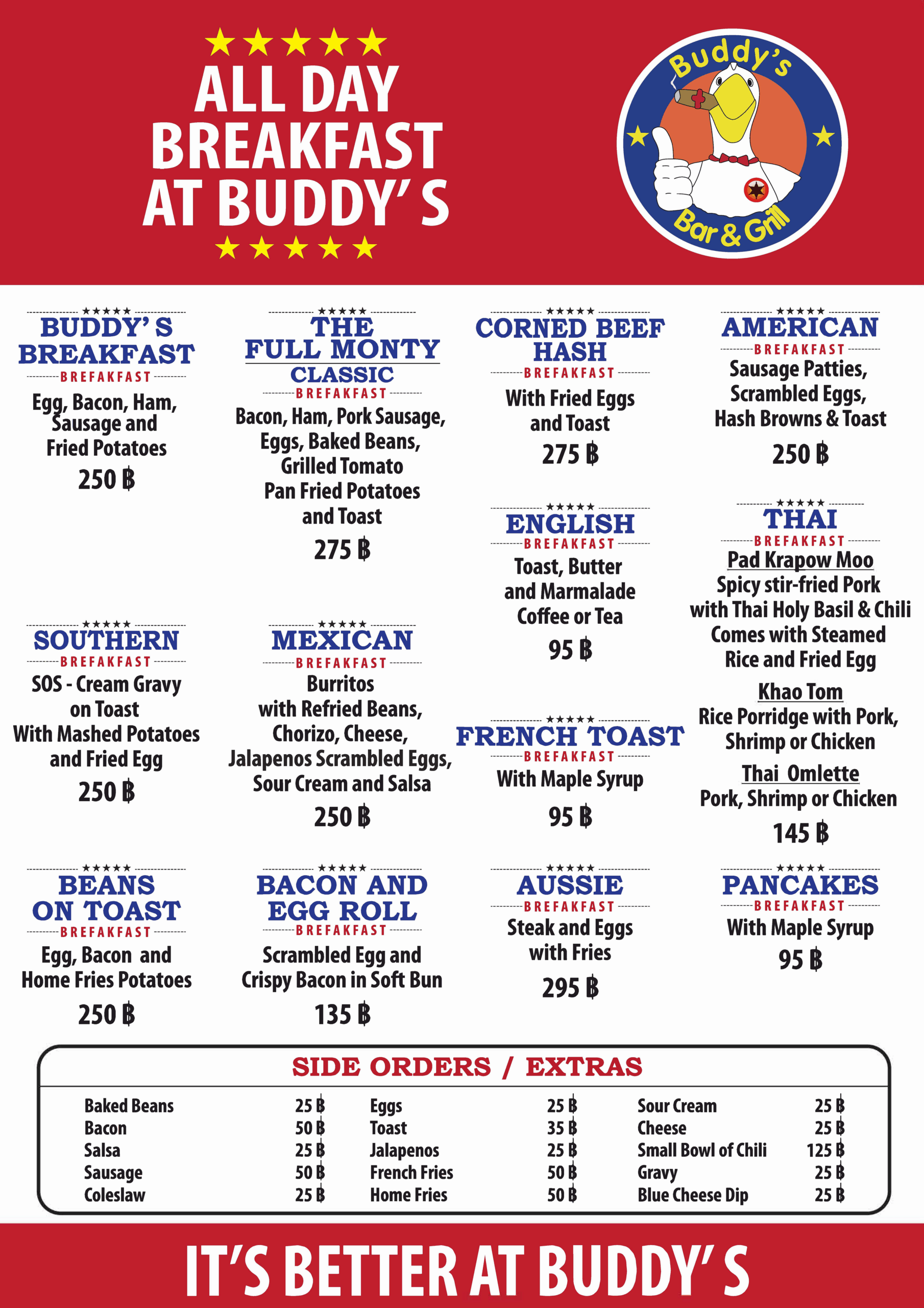 Start your day with a hearty breakfast at Buddy's Bar & Grill Bangkok