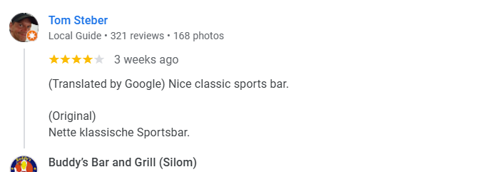 Another 5-Star review of Buddy’s Bar & Grill Silom Bangkok August 2025