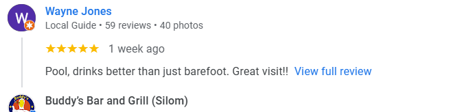 Another 5-Star review of Buddy’s Bar & Grill Silom Bangkok August 2025