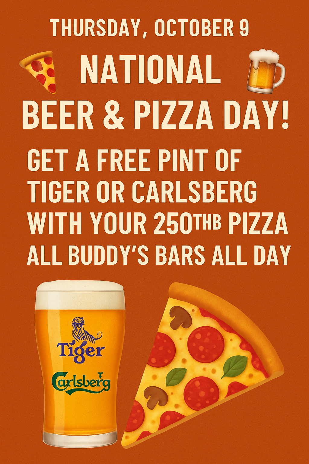 🍕🍺 **Thursday, October 9 – National Beer & Pizza Day!** 🍺🍕
