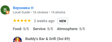 4-Star review of Buddy’s Bar & Grill Bangkok Soi 89 March 2024