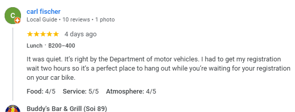 4-Star review of Buddy’s Bar & Grill Bangkok Soi 89 March 2024