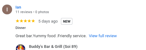 4-Star review of Buddy’s Bar & Grill Bangkok Soi 89 March 2024