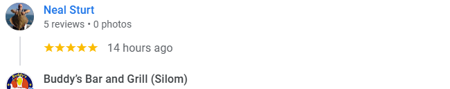 Another 5-star review of Buddy’s Bar & Grill Silom Bangkok November 2025