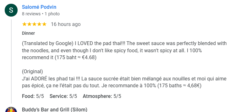 A 5-star review of Buddy’s Bar & Grill Silom Bangkok November 2025