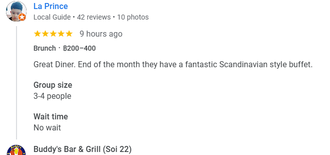 A 5-Star review of Buddy’s Bar & Grill Sukhumvit Soi 22 Bangkok November 2025