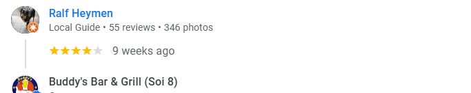 Another 5-star review from a customer at Buddy's Bar & Grill Bangkok Soi 8, October 2025