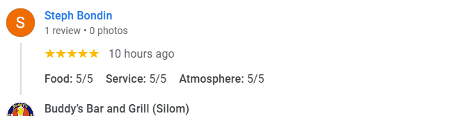 Another 5-star Google Business review for Buddy's Silom December 2025