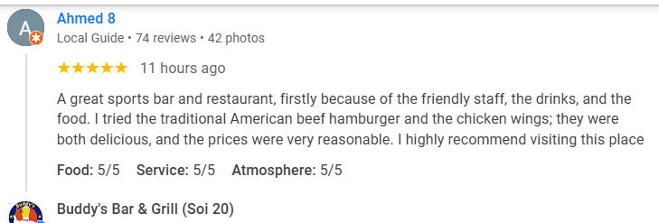 A 5-Star review of Buddy’s Bar & Grill Soi 20 Bangkok December 2025