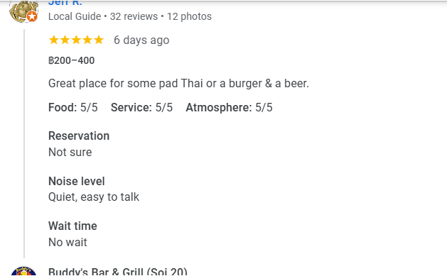Another 5-Star review of Buddy’s Bar & Grill Soi 20 Bangkok December 2025