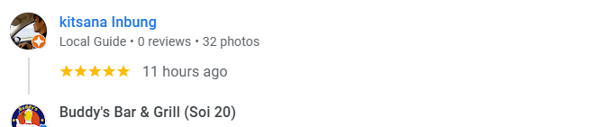 Another 5-Star review of Buddy’s Bar & Grill Soi 20 Bangkok December 2025