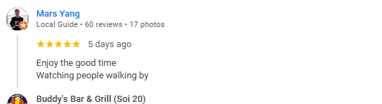 Another 5-Star review of Buddy’s Bar & Grill Soi 20 Bangkok October 2025