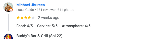A 4-Star review of Buddy’s Bar & Grill Sukhumvit Soi 22 Bangkok December 2025