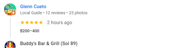 4-Star review of Buddy’s Bar & Grill Bangkok Soi 89 March 2024